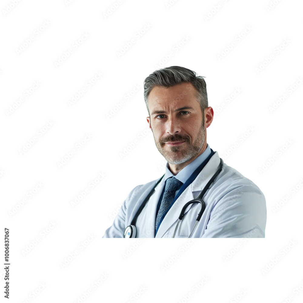 Fototapeta premium portrait of a smiling doctor ,isolated on white background , transparent png image