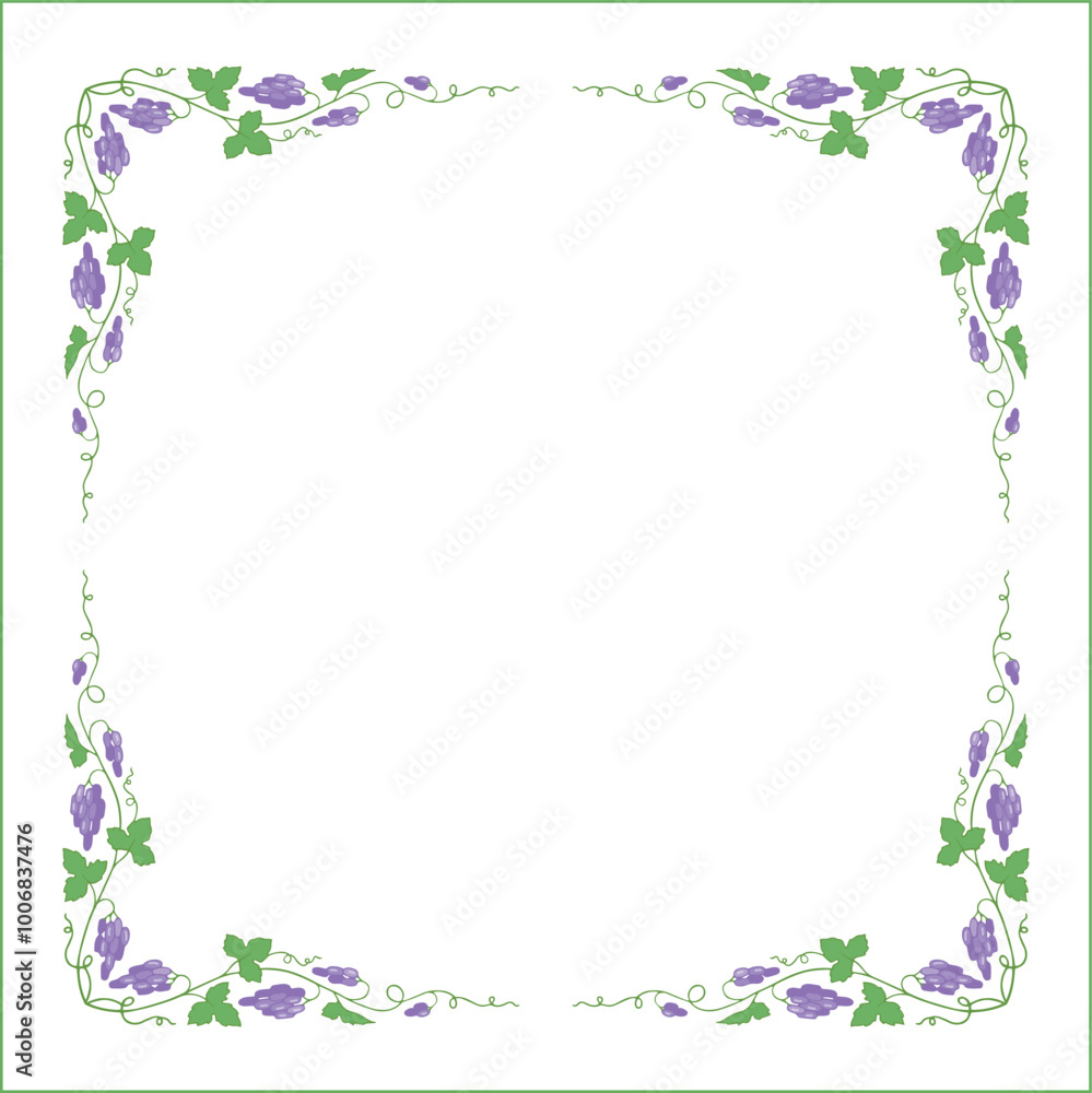 Vegetal frame with grapevine, bunches with blue grape, decorative corners for greeting cards, banners, business cards, invitations, menus. Isolated vector illustration.
Vegetal frame with grapevine, bunches with blue grape, decorative corners for greeting cards, banners, business cards, invitations, menus. Isolated vector illustration.