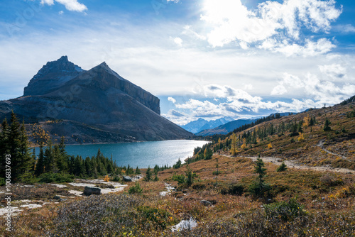 Ptarmigan Lake and Mount Redoubt on a sunny Autumn day.