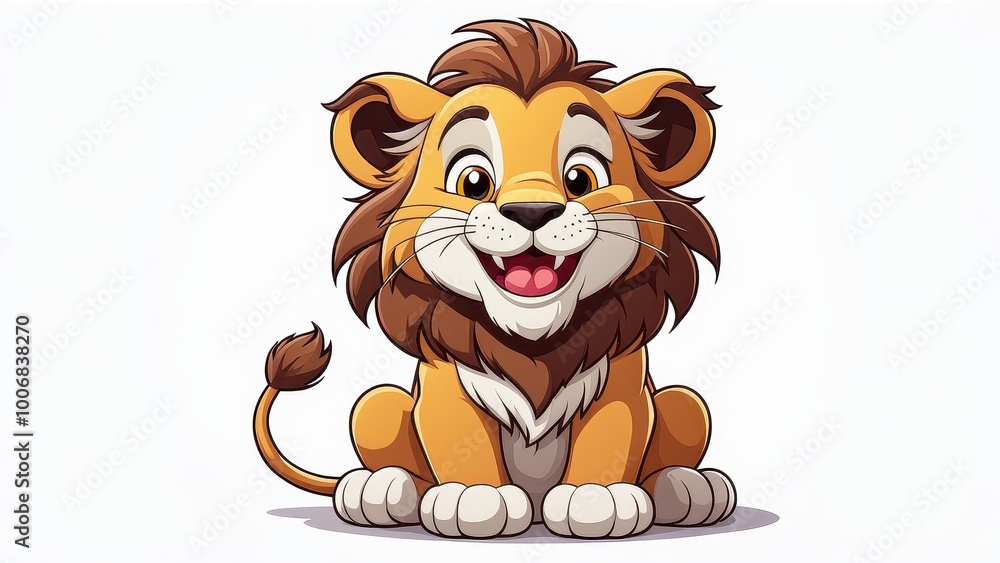 A cheerful cartoon lion with a big smile, sitting playfully. A cheerful cartoon lion with a big smile, sitting playfully.