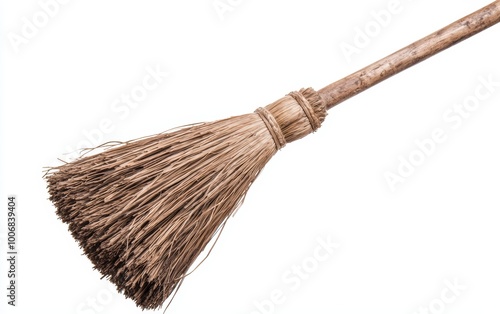 Wallpaper Mural A broomstick, worn and rustic, with a crooked handle and loose bristles, floating against a white background Torontodigital.ca