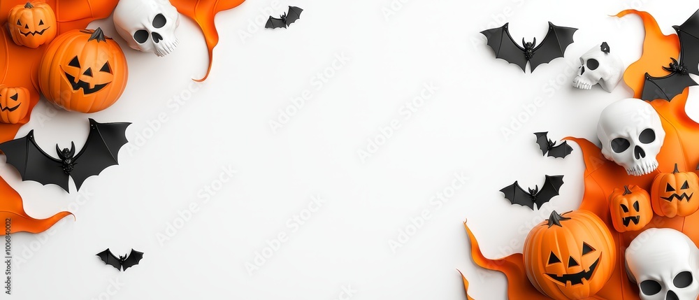 With Bats & Ghost Heads Insert Text Here White Background With Bats & Ghost Heads Insert Text Here White Background