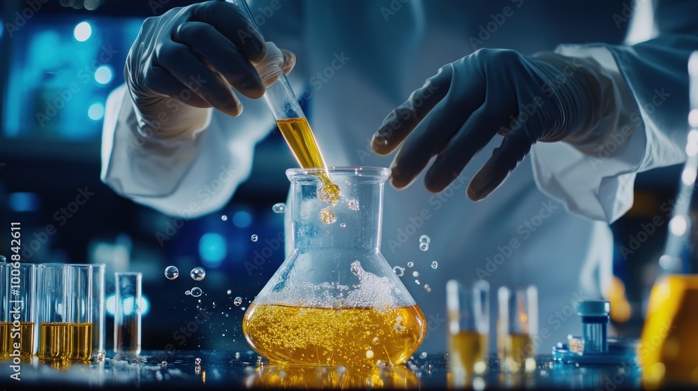 Scientist in Lab Pouring Liquid Scientist in Lab Pouring Liquid
