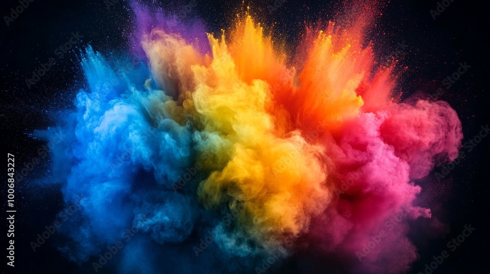Vibrant Explosion of Colorful Powder on Black Background Vibrant Explosion of Colorful Powder on Black Background