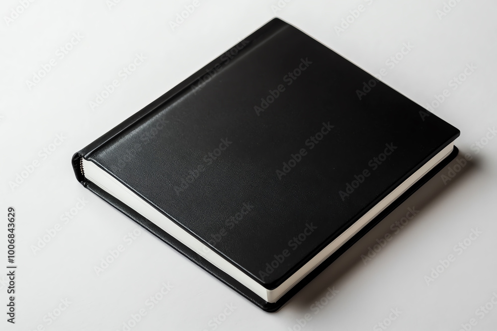 Black notebook on a white background, perfect for note-taking and planning. Black notebook on a white background, perfect for note-taking and planning.