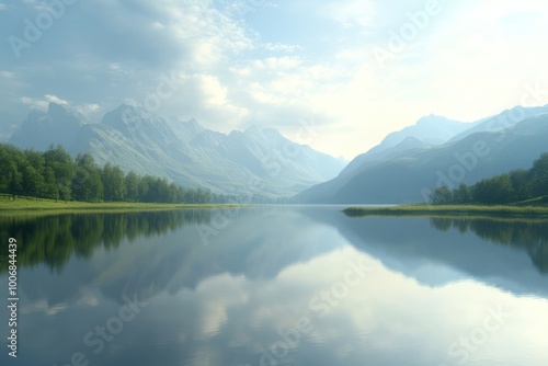 serene lake reflecting the mountains in the distance