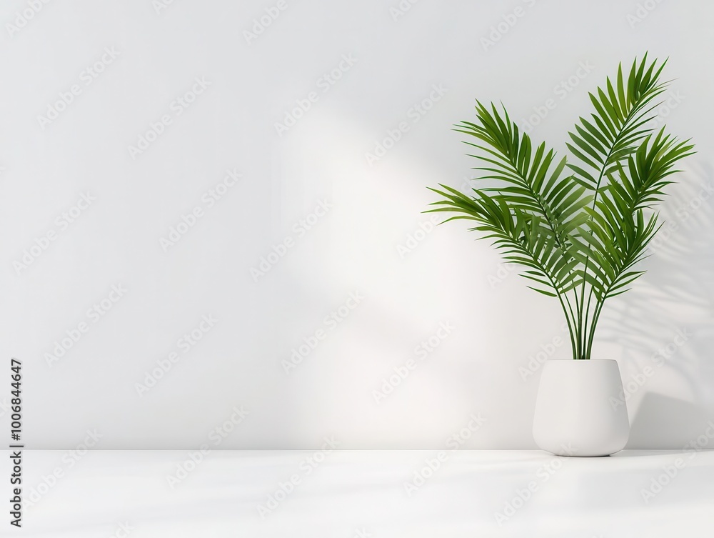 Fototapeta premium Minimalist office corner with sleek furniture, neutral tones, and indoor plants, Office relaxation nook, calm and clean
