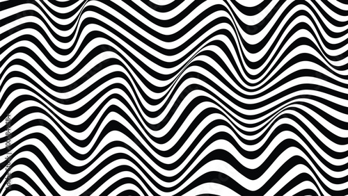 Abstract Black and White Wavy Line Pattern Vector with Optical Illusion Effect 