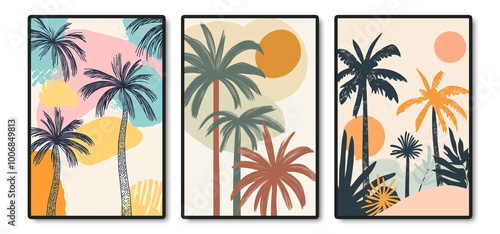 Abstract Tropical Palm Tree Art Prints with Warm and Cool Tones