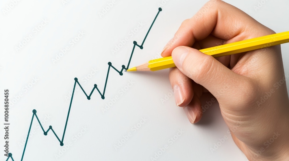 Precision Drawing Close-Up Hand with Yellow Pencil Creating Circular Markings on White Surface, Concept of Focus and Creativity Precision Drawing Close-Up Hand with Yellow Pencil Creating Circular Markings on White Surface, Concept of Focus and Creativity