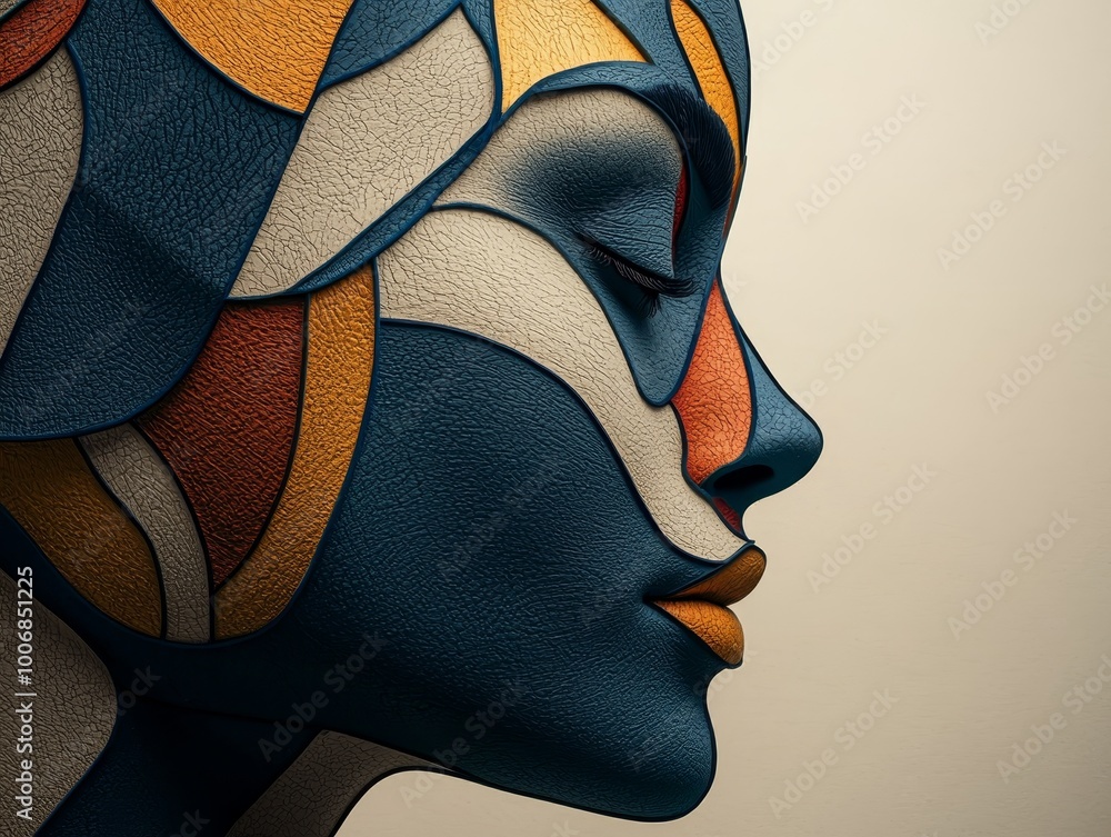 Obraz premium Ethereal Beauty - Close-up Profile of Stylized Female Face in Geometric Artistry