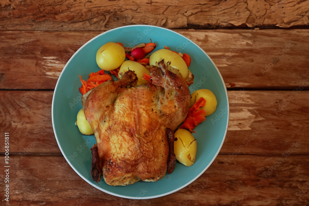 Freshly baked chicken with mixed vegetables Freshly baked chicken with mixed vegetables