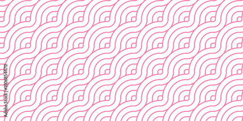 Overlapping Pattern Minimal diamond geometric transparent waves spiral and abstract circle wave line. seamless pink tile stripe create retro square line fabric pattern white background.