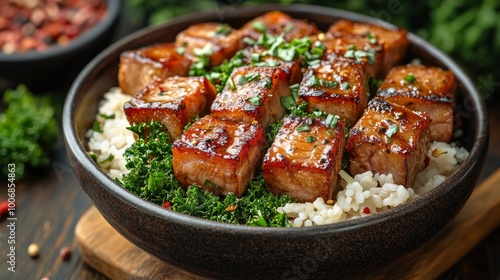 Teriyaki Tofu Bowl with Kale and Rice