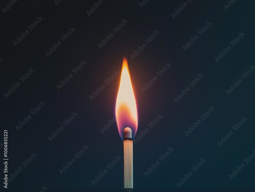 Intense Flame Close-up of Lit Matchstick on Dark Blue Background - Symbol of Hope and Inspiration Captivating Minimalist Concept for Branding Intense Flame Close-up of Lit Matchstick on Dark Blue Background - Symbol of Hope and Inspiration Captivating Minimalist Concept for Branding