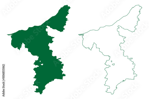 Thanjavur district (Tamil Nadu State, Republic of India) map vector illustration, scribble sketch Thanjavur map