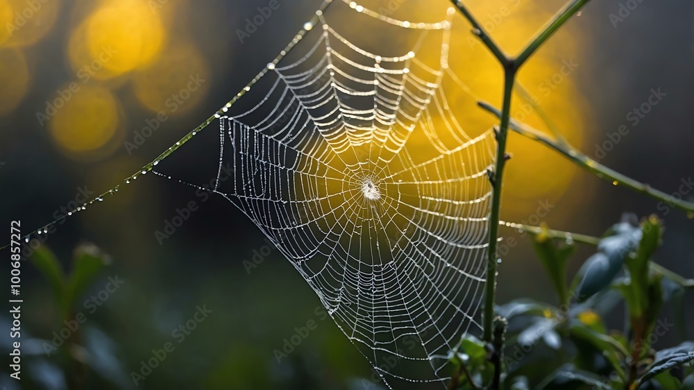 custom made wallpaper toronto digitalabstract eerie glowing yellow closeup of a spiderweb on misty background, bokeh background