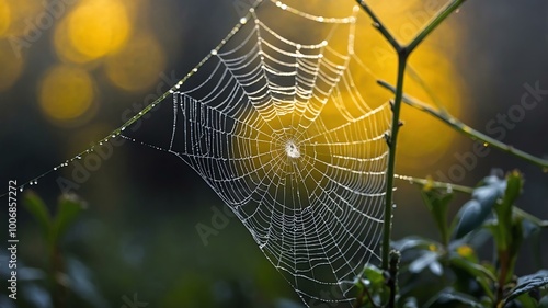 Wallpaper Mural abstract eerie glowing yellow closeup of a spiderweb on misty background, bokeh background Torontodigital.ca