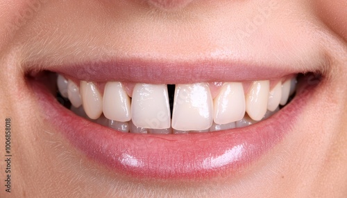 Before and after comparison of a dental implant surgery, showing the transformation of missing teeth to a full, natural-looking smile.