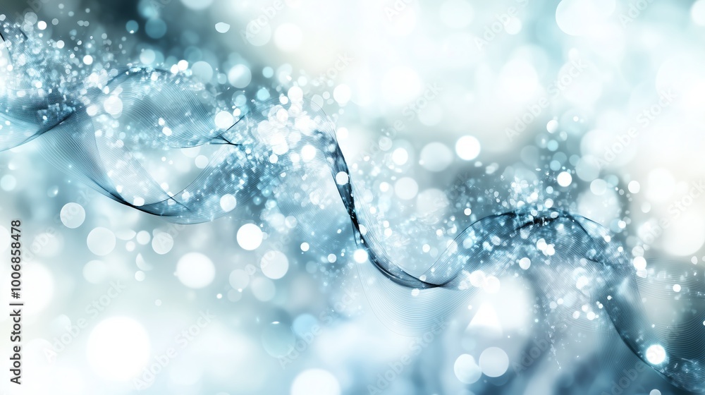 Abstract depiction of a DNA double helix with blue and white bokeh lights, representing scientific research and genetic studies. Abstract depiction of a DNA double helix with blue and white bokeh lights, representing scientific research and genetic studies.
