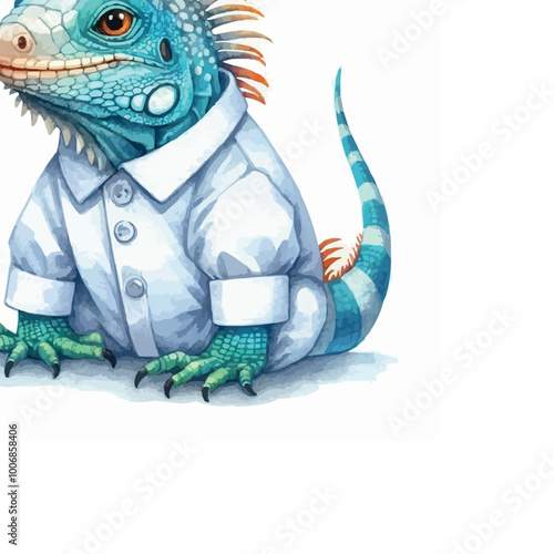 Cute Iguana Watercolor Illustration on White Background