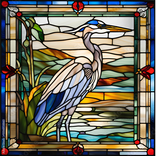 Great Blue Heron Bird Stained Glass Decorative Art