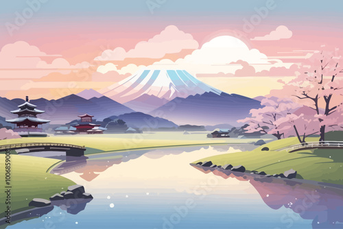 draw a beautiful peaceful japanese landscape