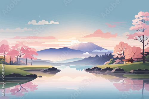 draw a beautiful peaceful japanese landscape