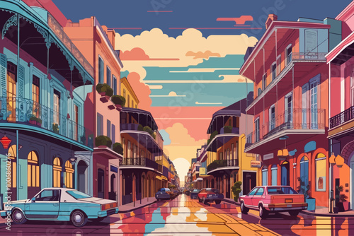 New orlens french quarter deco art illustration