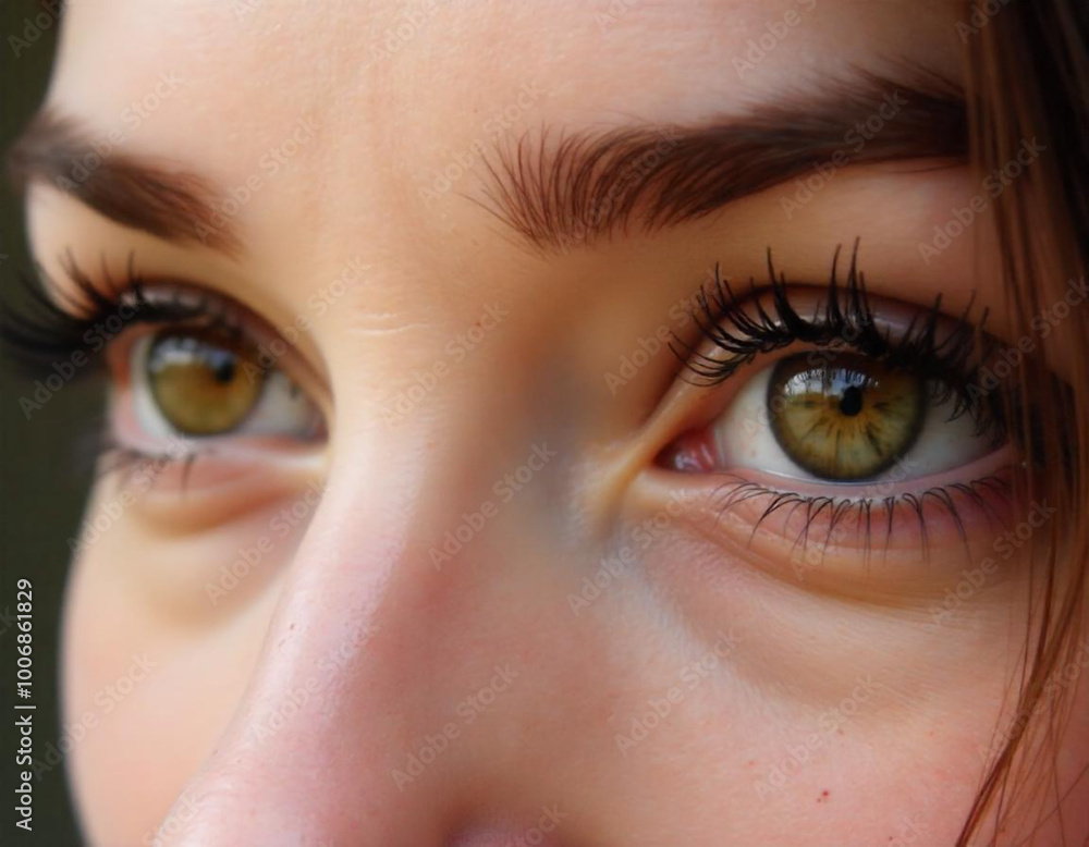 Fototapeta premium A close-up of a woman's eye with long eyelashes and a vibrant brown iris