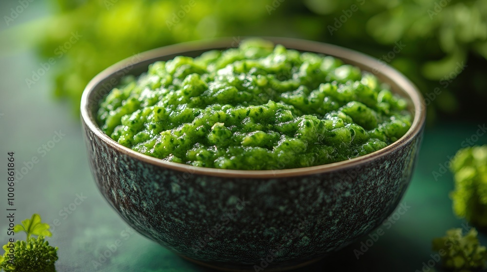 Green Vegetable Puree in Bowl Green Vegetable Puree in Bowl
