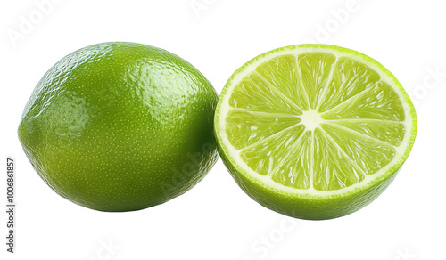 Fresh green lime with juicy interior cut in half