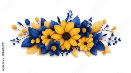 Blue and Yellow Floral Garland: A vibrant and delicate floral arrangement, featuring blue and yellow flowers, perfect for adding a touch of elegance and charm to your designs.