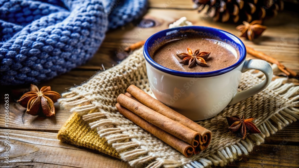 Cozy cup of spiced tea surrounded by cinnamon sticks. Cozy cup of spiced tea surrounded by cinnamon sticks.