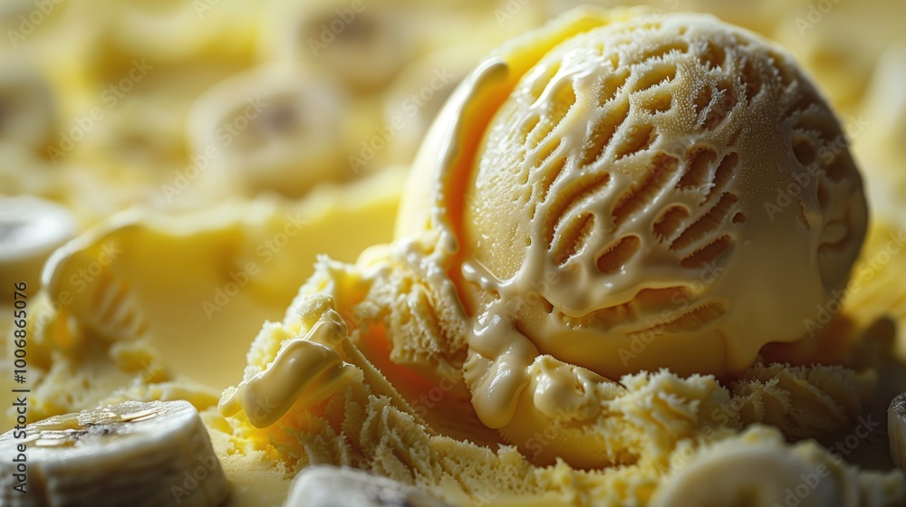 Enjoy a Delicious Scoop of Creamy Banana Ice Cream Served in a Tasty Dessert Dish Enjoy a Delicious Scoop of Creamy Banana Ice Cream Served in a Tasty Dessert Dish