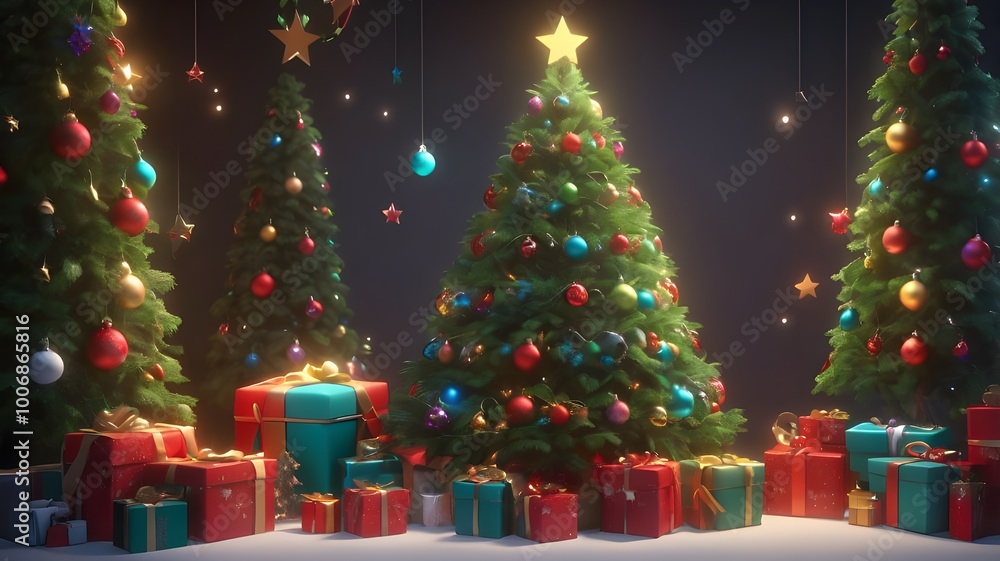 Fototapeta premium christmas tree and gifts