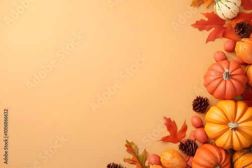 Autumn Thanksgiving Banner Design with Harvest Elements and Empty Title Space photo