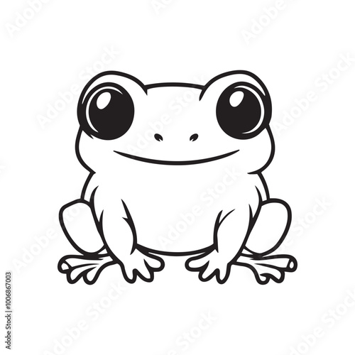 simple line art, cute cartoon frog drawing