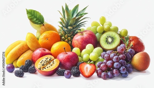 Fruit Delight Sticker Set Featuring Assorted Colorful Fruits on White Background