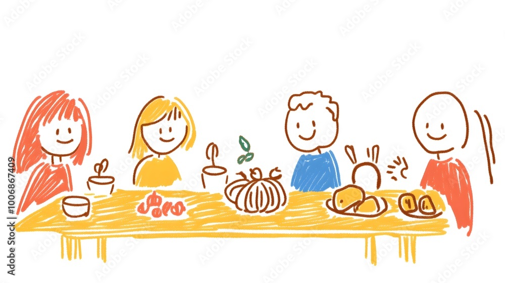Four friends enjoying a colorful meal together, smiling and sharing happy moments. Four friends enjoying a colorful meal together, smiling and sharing happy moments.