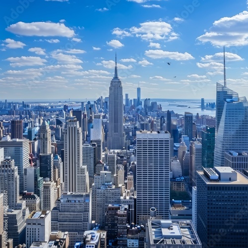 Panoramic top view of New York skyscrapers Manhattan Island