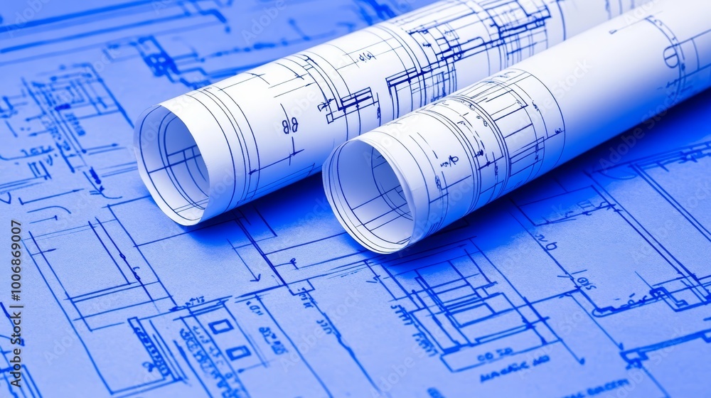 Blueprints Rolled Up on Architectural Design Plan Blueprints Rolled Up on Architectural Design Plan
