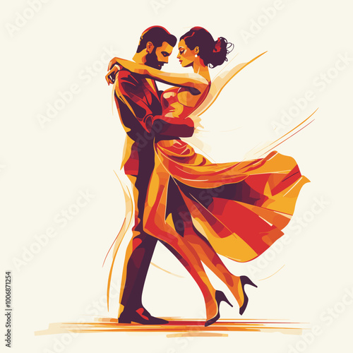 Couples dancing tango. dance figures. vector illustration, Man and woman dancing with each other, vector cartoon