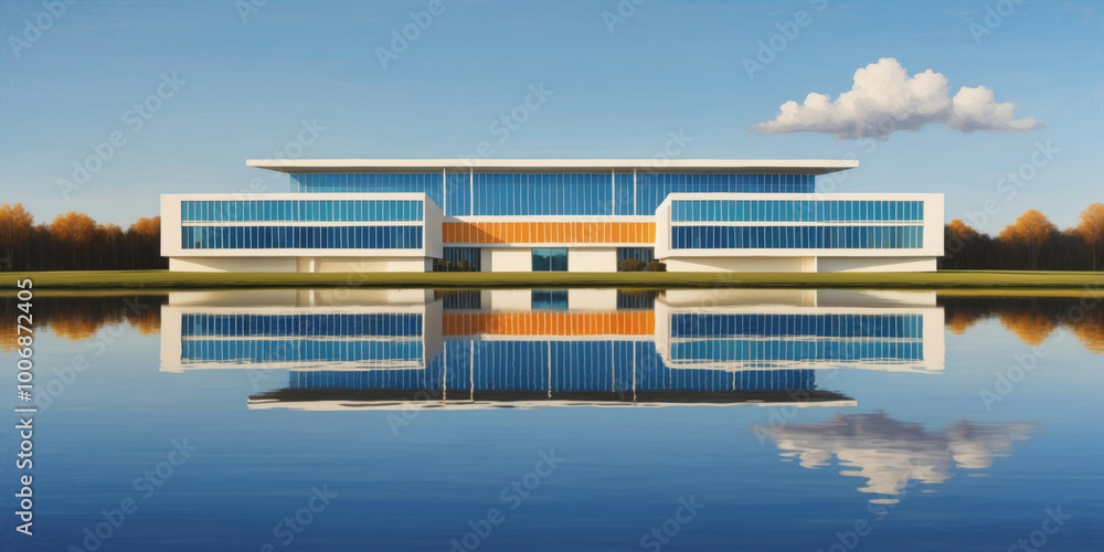 two reflections - a building and its mirrored image in the water. two reflections - a building and its mirrored image in the water.