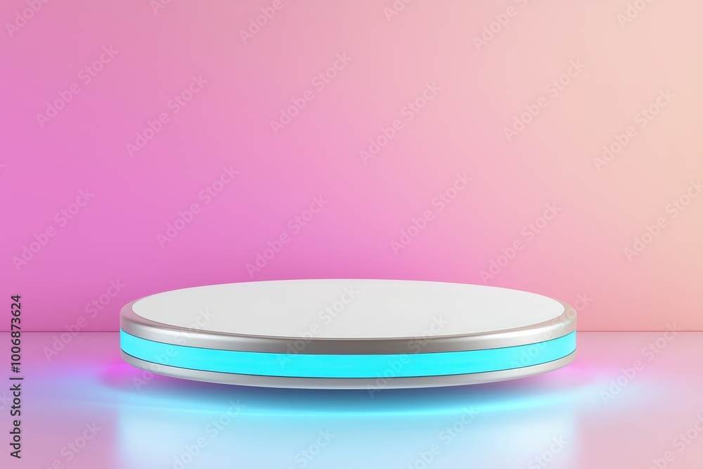 A sleek, illuminated podium on a pastel gradient background, perfect for showcasing products or presentations. A sleek, illuminated podium on a pastel gradient background, perfect for showcasing products or presentations.