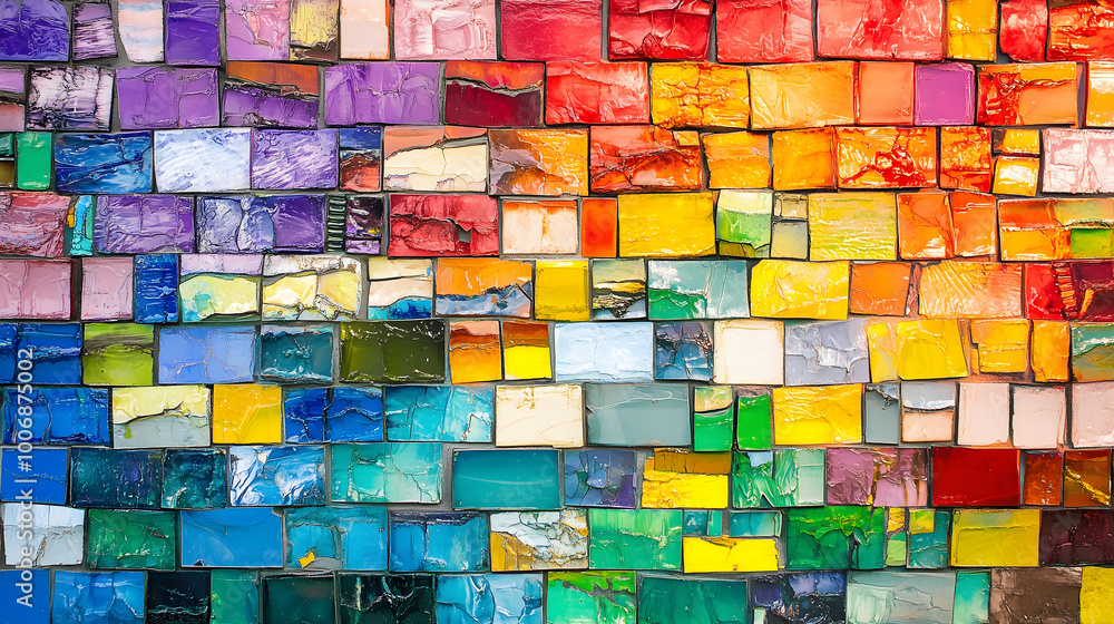Fototapeta premium colorful mosaic brick wall, vibrant colors, artistic patterns, poster background, creative design