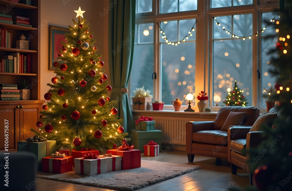 Christmas tree with gifts and decorations. Christmas tree with gifts and decorations.