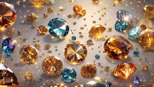 さまざまなサイズの金色と青の宝石がきらめく表面に並び、グラマラスな効果を生み出しています。

さまざまなサイズの金色と青の宝石がきらめく表面に並び、グラマラスな効果を生み出しています。

