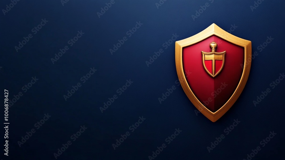 Red Shield with Gold Trim on Dark Blue Background Red Shield with Gold Trim on Dark Blue Background
