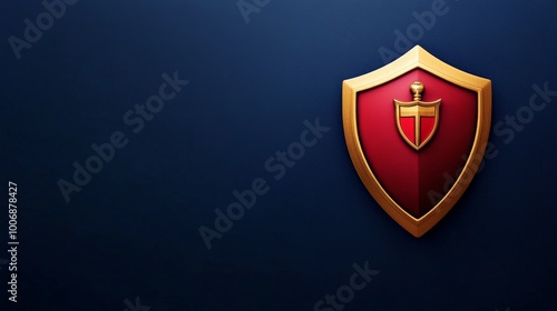 Red Shield with Gold Trim on Dark Blue Background 